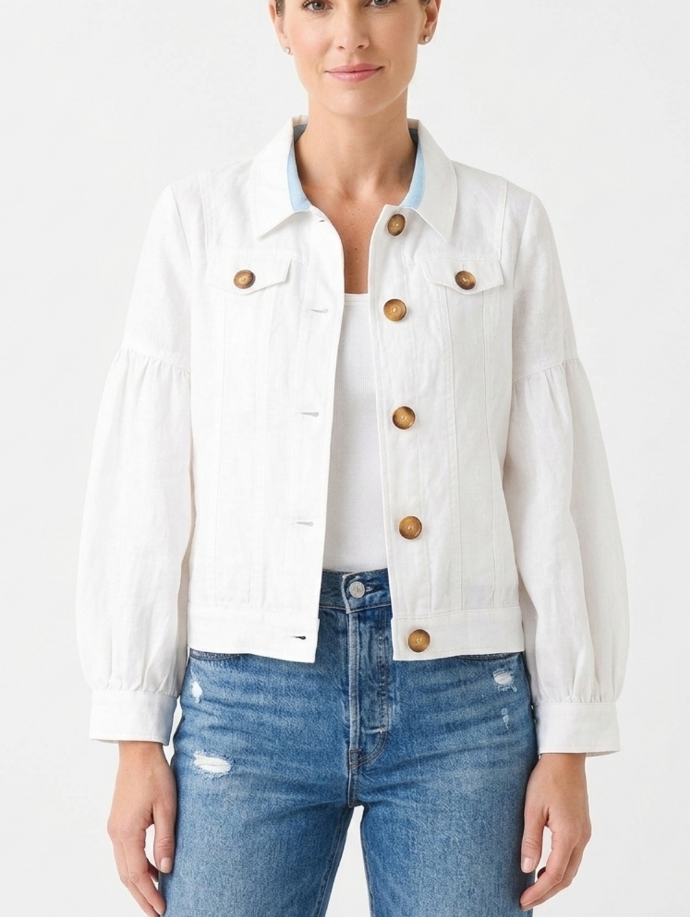 Tasha Polizzi linen Western White Blazer Jacket Small 070 Feminine